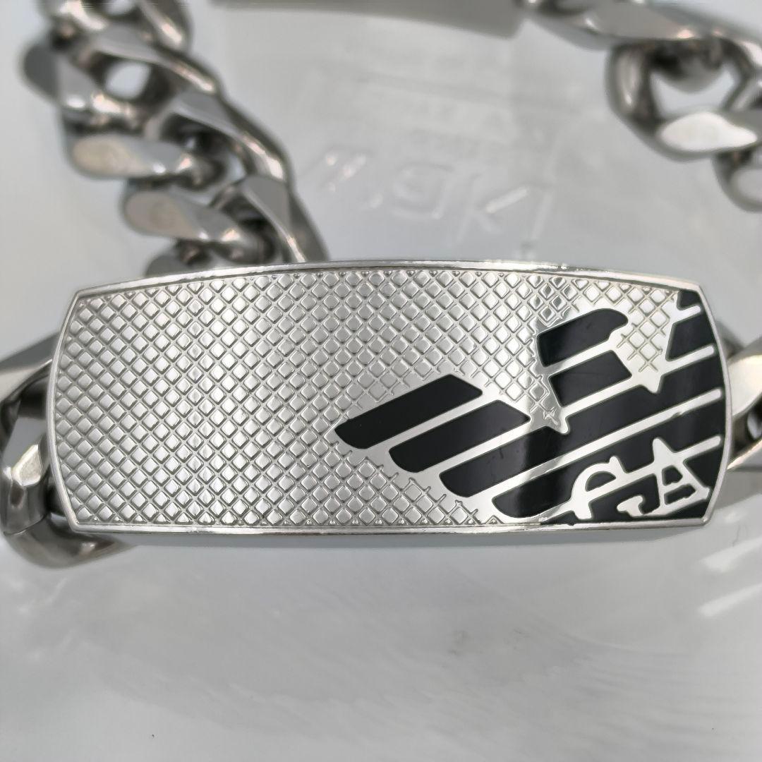 美品✨エンポリオアルマーニ シルバー ブレスレット ロゴプレート 極太 喜平