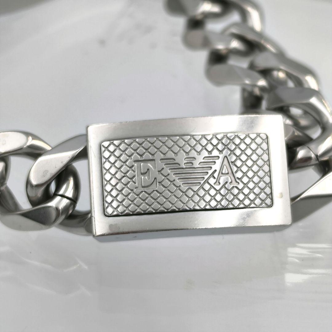 美品✨エンポリオアルマーニ シルバー ブレスレット ロゴプレート 極太 喜平