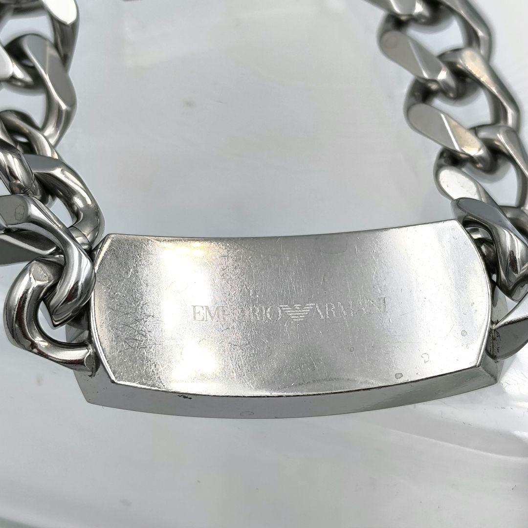 美品✨エンポリオアルマーニ シルバー ブレスレット ロゴプレート 極太 喜平