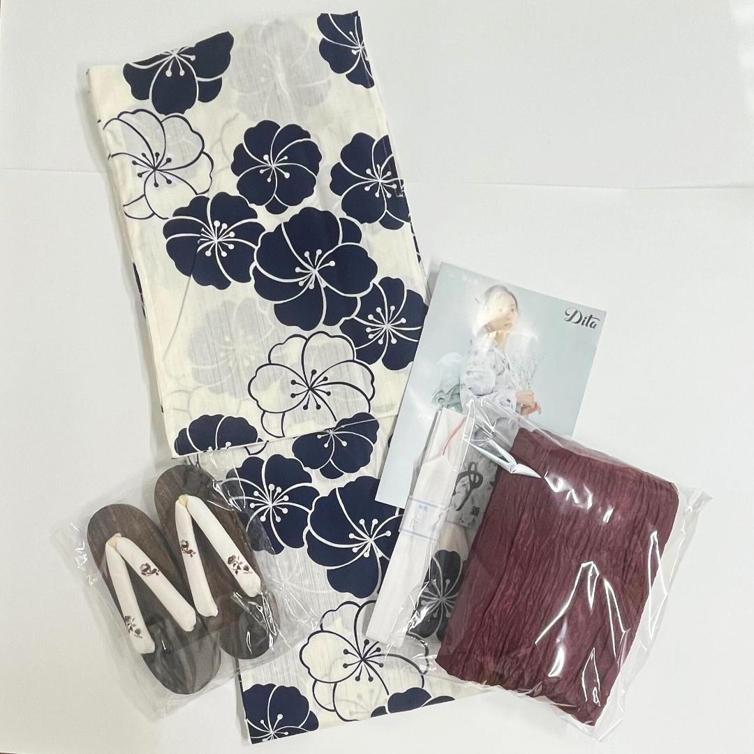 Dita 浴衣 5点セット はんなり梅重ね レディース 兵児帯 下駄