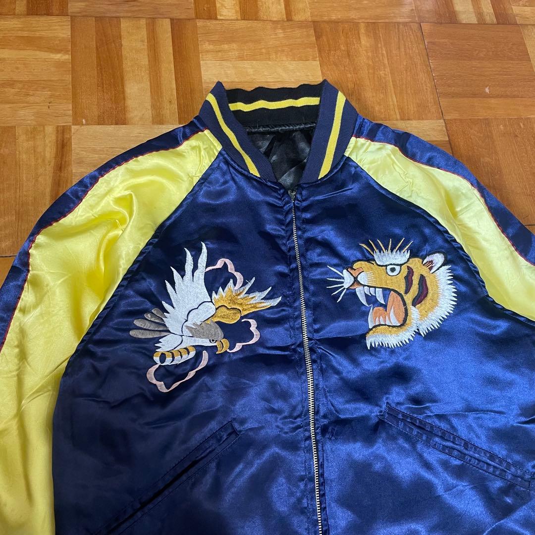 【SALE】90sスカジャン 沖縄マップ シーサー 鷹 虎 龍 刺繍