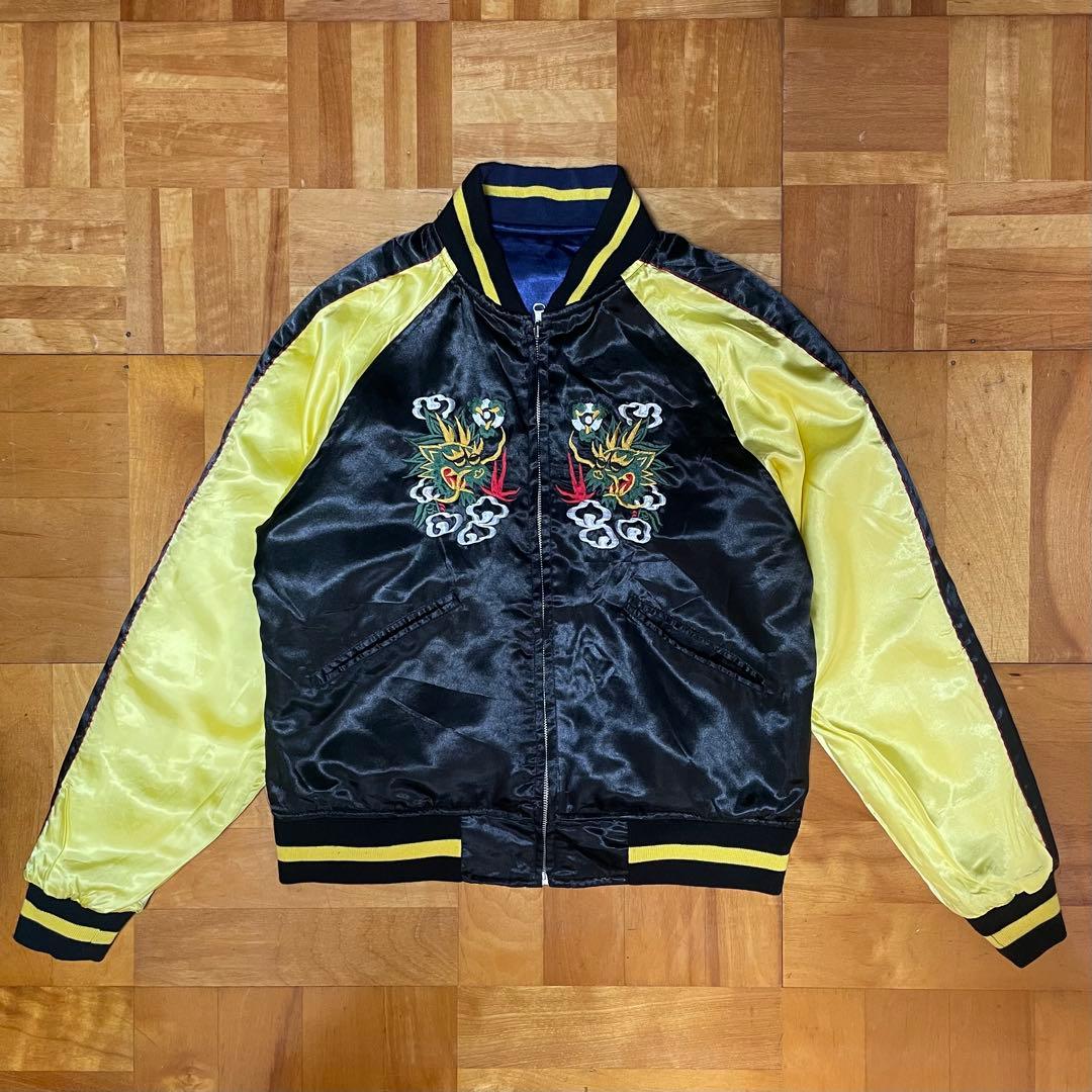 【SALE】90sスカジャン 沖縄マップ シーサー 鷹 虎 龍 刺繍