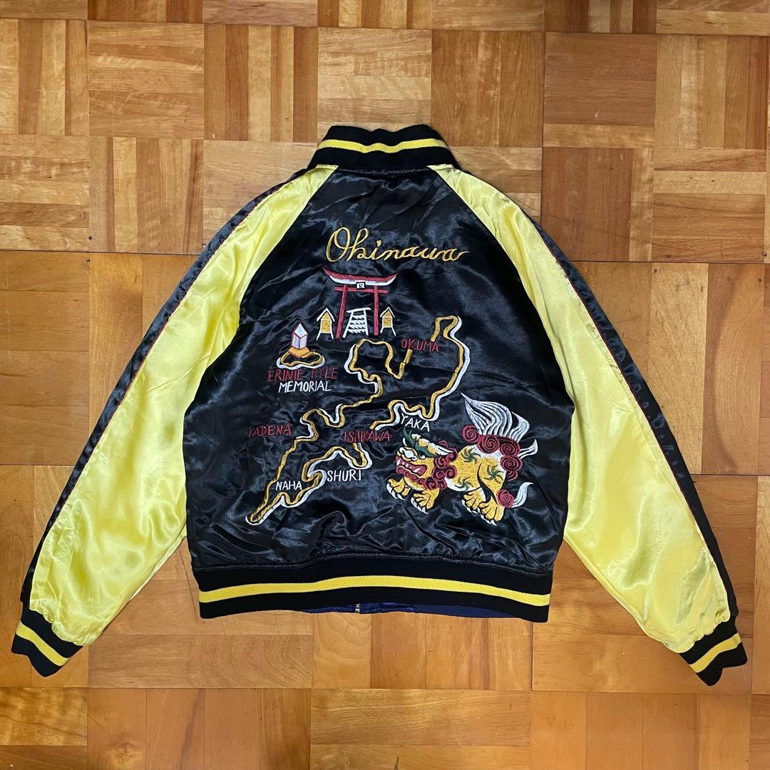 【SALE】90sスカジャン 沖縄マップ シーサー 鷹 虎 龍 刺繍