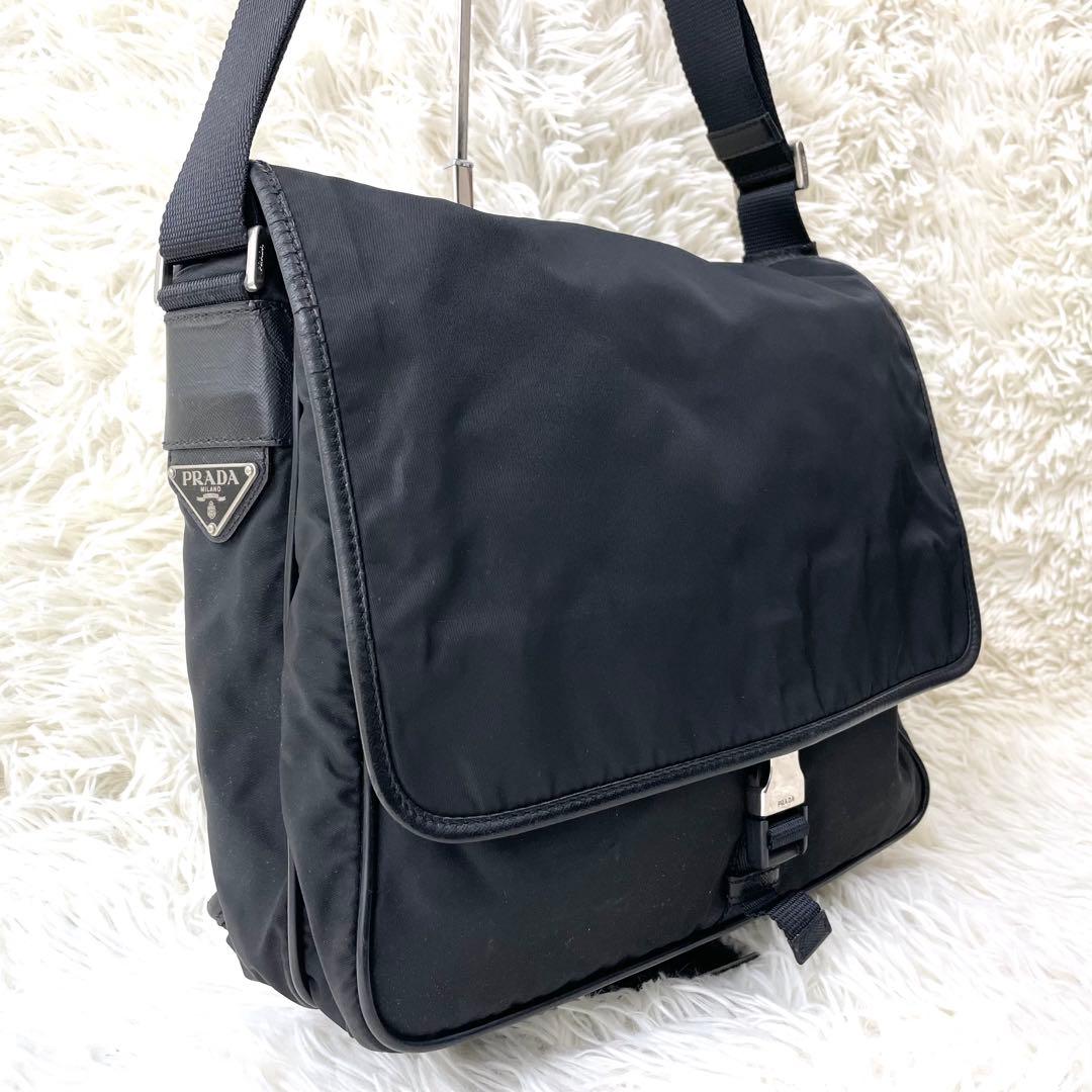asumi　プラダ ショルダー 三角ロゴ レザー ナイロン A4収納 黒