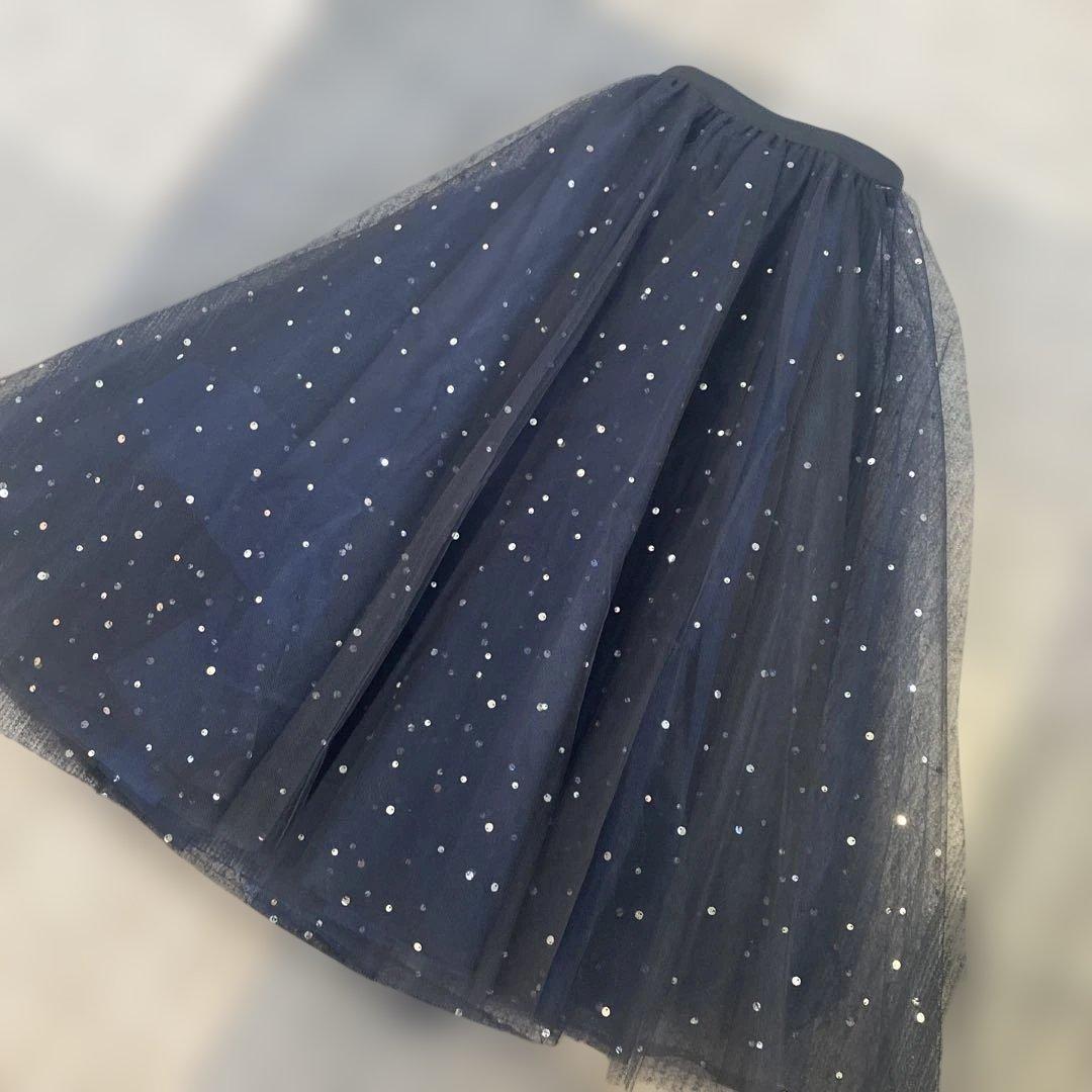 ザハニー　スパンコール付き星屑フレアロングスカート