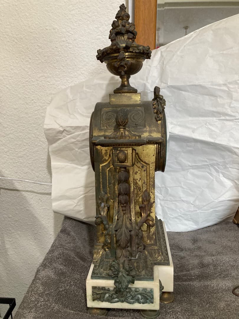 1855年 フランス 大理石 彫金 置き時計 ゼンマイ 時計 振り子 花文字盤