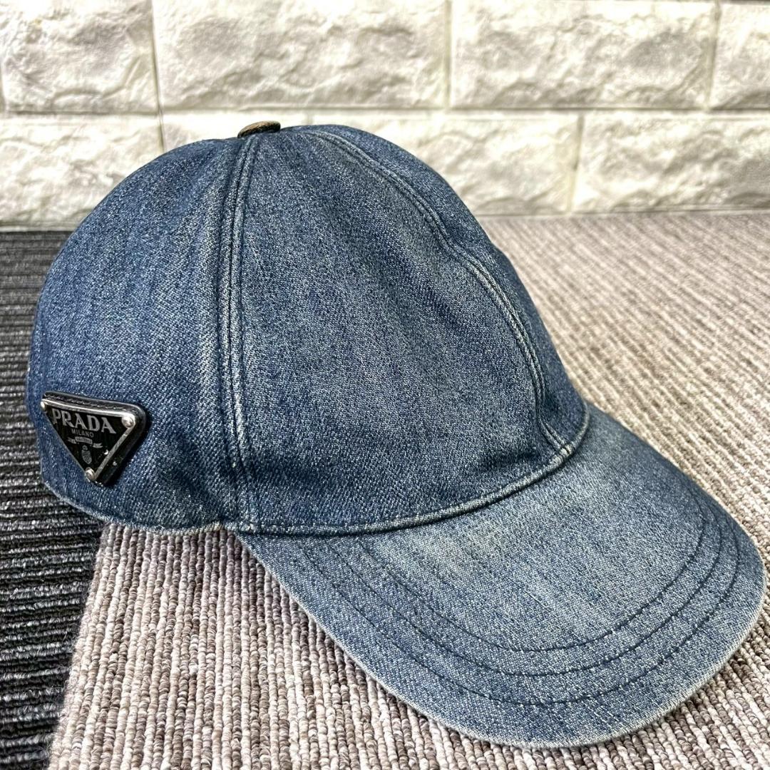 PRADA　プラダ　デニム　キャップ　トライアングルロゴ　プレート　帽子