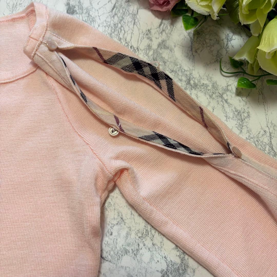 美品♡バーバリー　セーター　ニット　ウール混　薄手　ホースロゴ刺繍　チェック　M