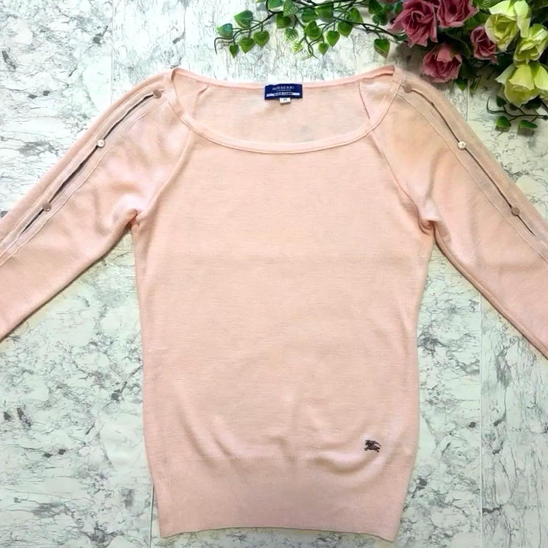 美品♡バーバリー　セーター　ニット　ウール混　薄手　ホースロゴ刺繍　チェック　M