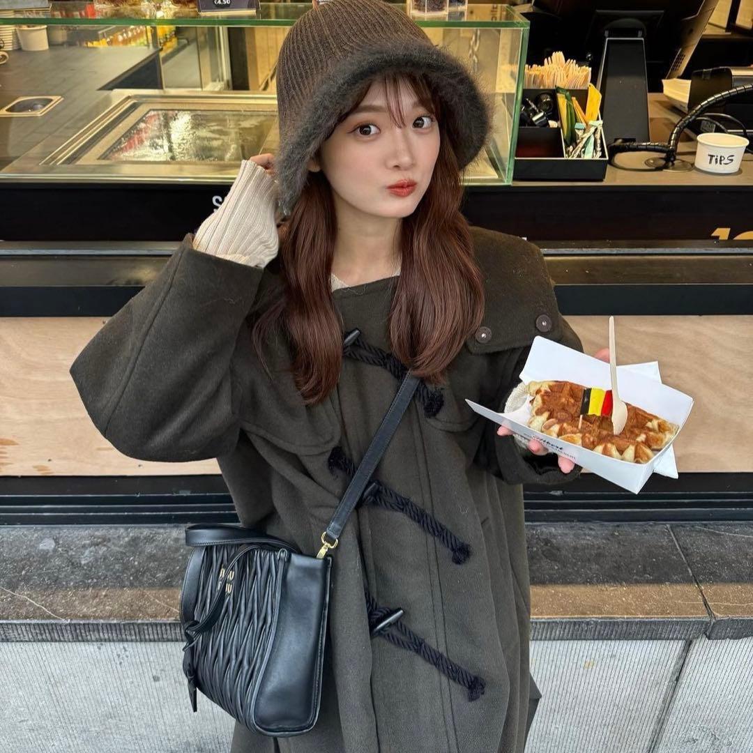 ダークブラウン ダッフルコート フード付き