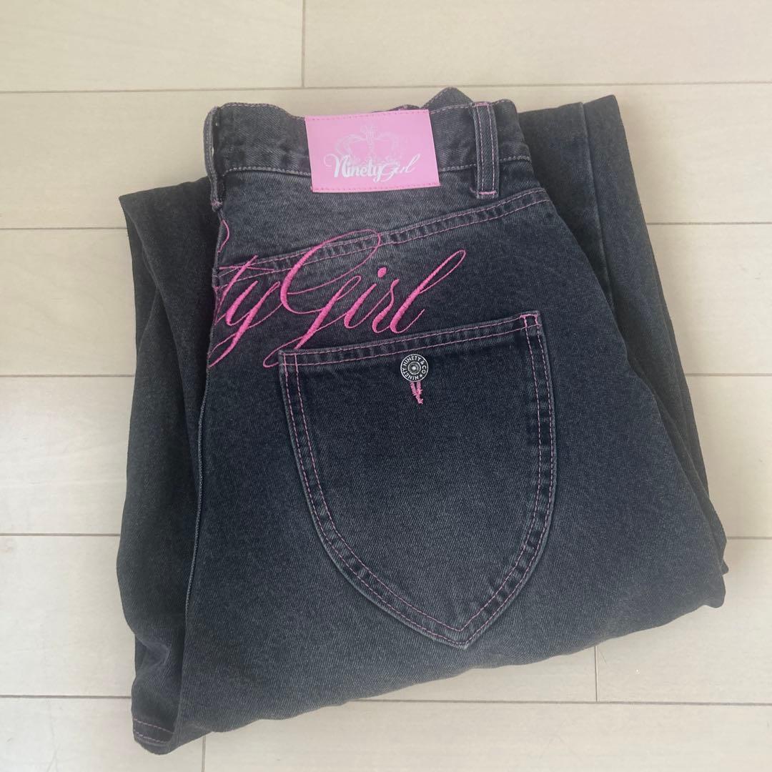 9090 girl ナインティーナインティー デニム 黒 ワイドパンツ