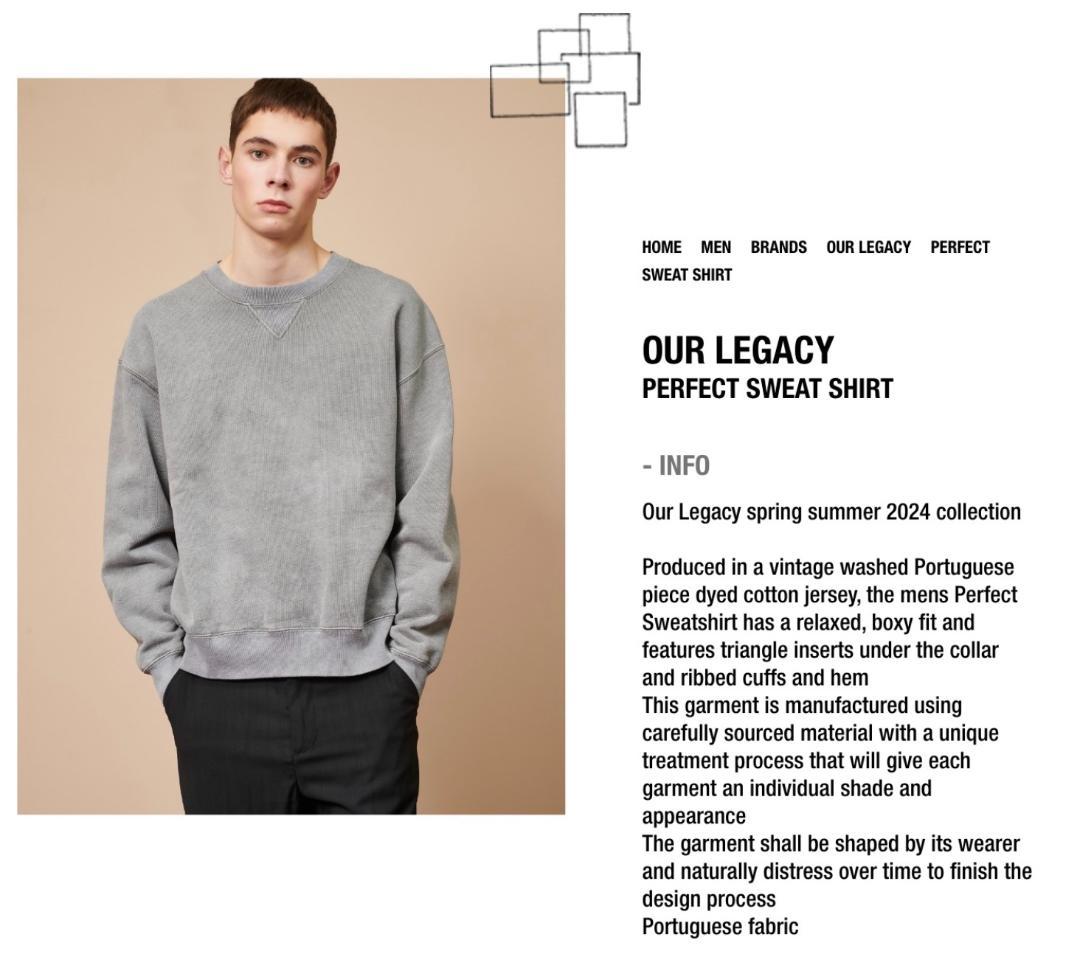 ★24SS OUR LEGACY グレー クルーネック スウェット シャツ 44