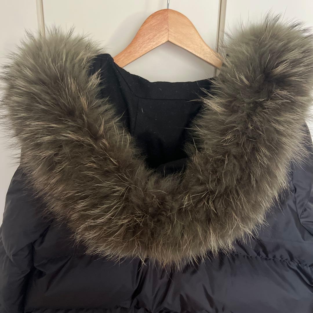 ナノ・ユニバース ブラックリアルファー西川ダウンジャケット 36