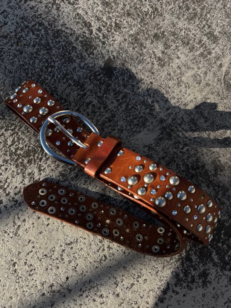 小物 leathr studs belt archive brown