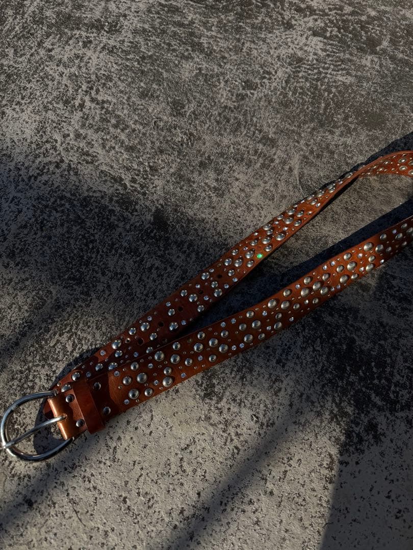 小物 leathr studs belt archive brown