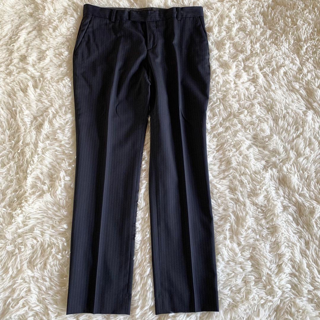 【美品】グリーンレーベルリラクシング　スーツ　パンツ上下　紺　ストライプ　40
