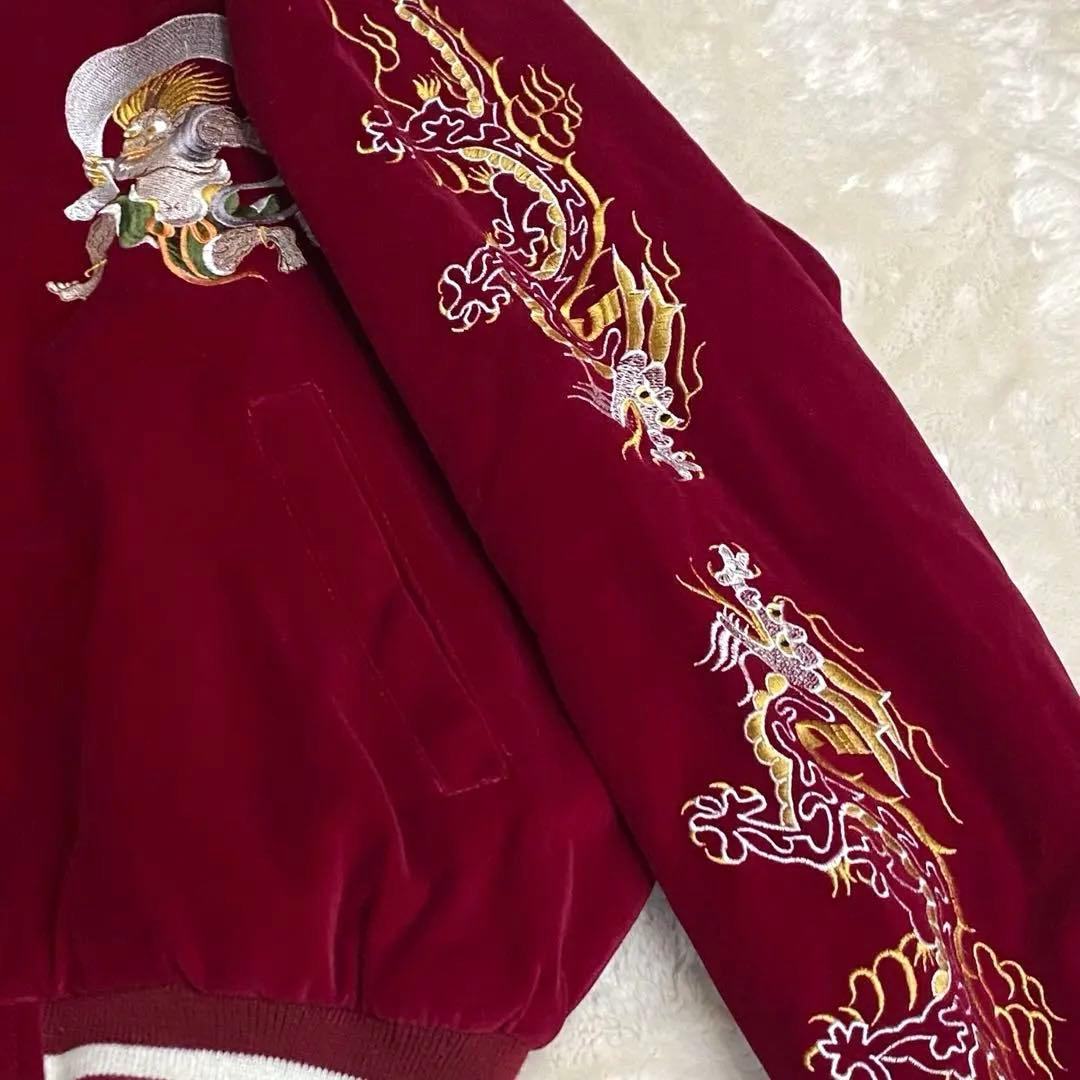 【美品】ジャングルストーム 別珍 ベロア スカジャン 風神 刺繍 L