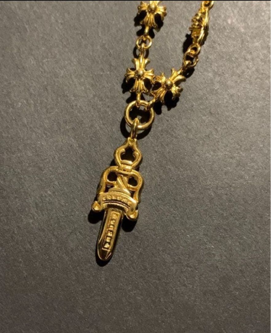 22k ダイヤ　タイニークロスチェーン　ダガー　ネックレス　50㎝