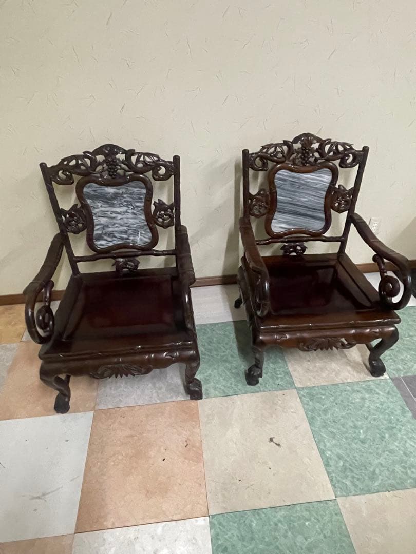 s*e様 アジアン家具 木製彫刻チェア 2脚セットセンターテーブル