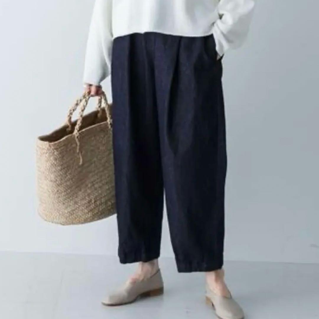 【美品】かぐれ デニムクロップドパンツ 濃紺 岡山 日本製