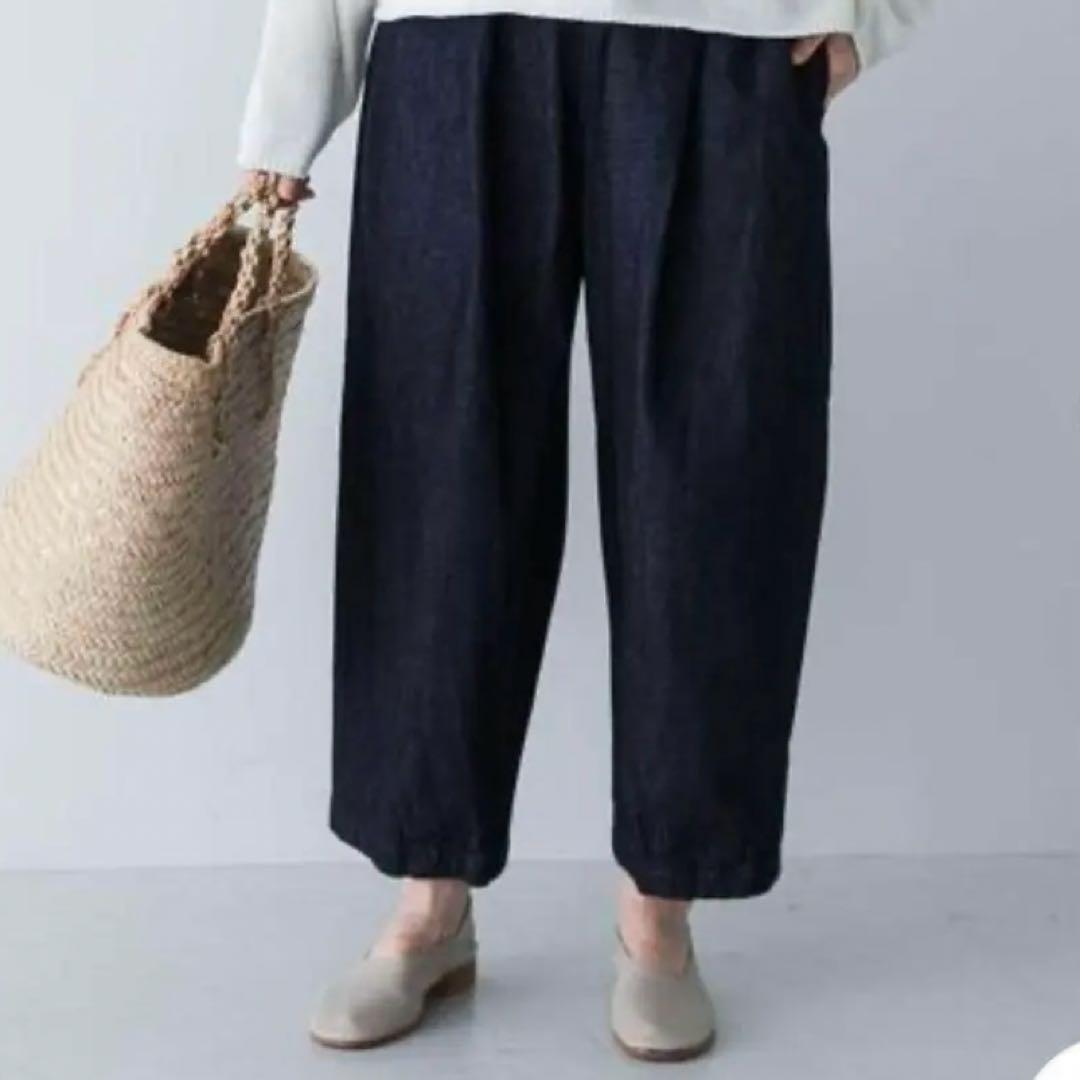 【美品】かぐれ デニムクロップドパンツ 濃紺 岡山 日本製