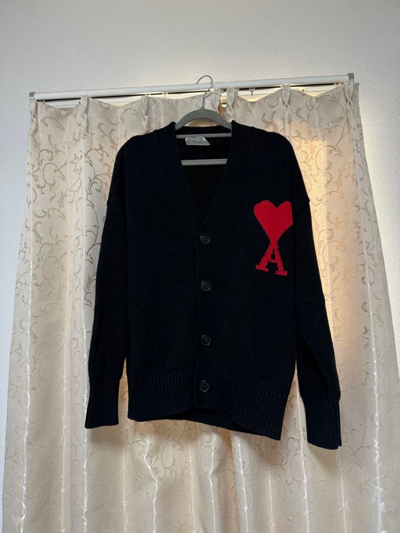 ami ネイビー カーディガン ハート刺繍　s