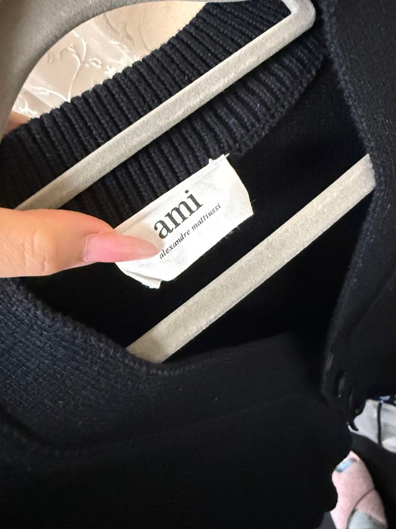 ami ネイビー カーディガン ハート刺繍　s