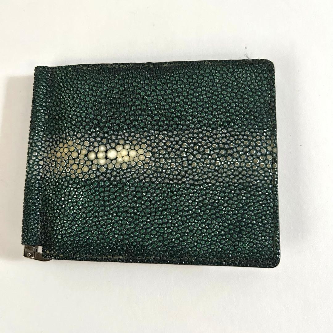 【希少】美品 KUBERA 9981 クベラ エイ革 マネークリップ グリーン