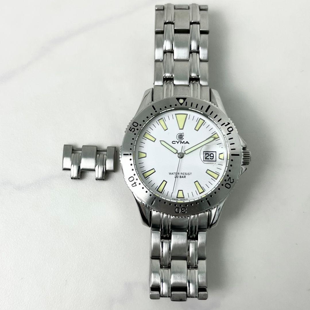 【稼働】 美品 CYMA 200-3 ダイバー 白文字盤 腕時計 シルバー