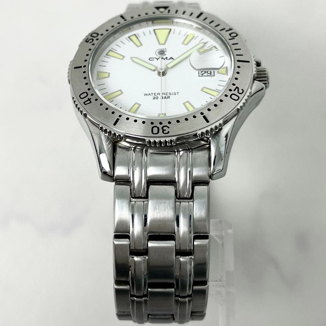 【稼働】 美品 CYMA 200-3 ダイバー 白文字盤 腕時計 シルバー