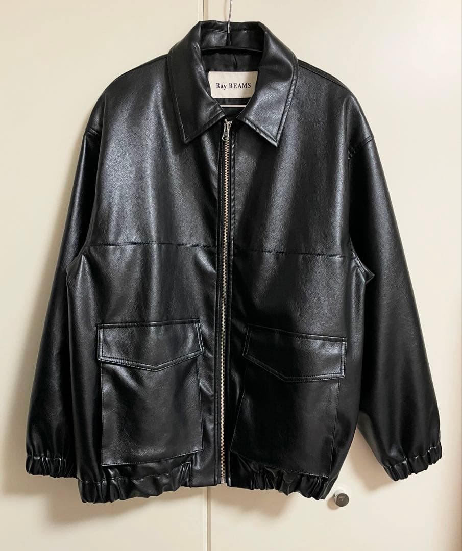Ray BEAMS フェイクレザー フライト ジャケット 黒 レイビームス