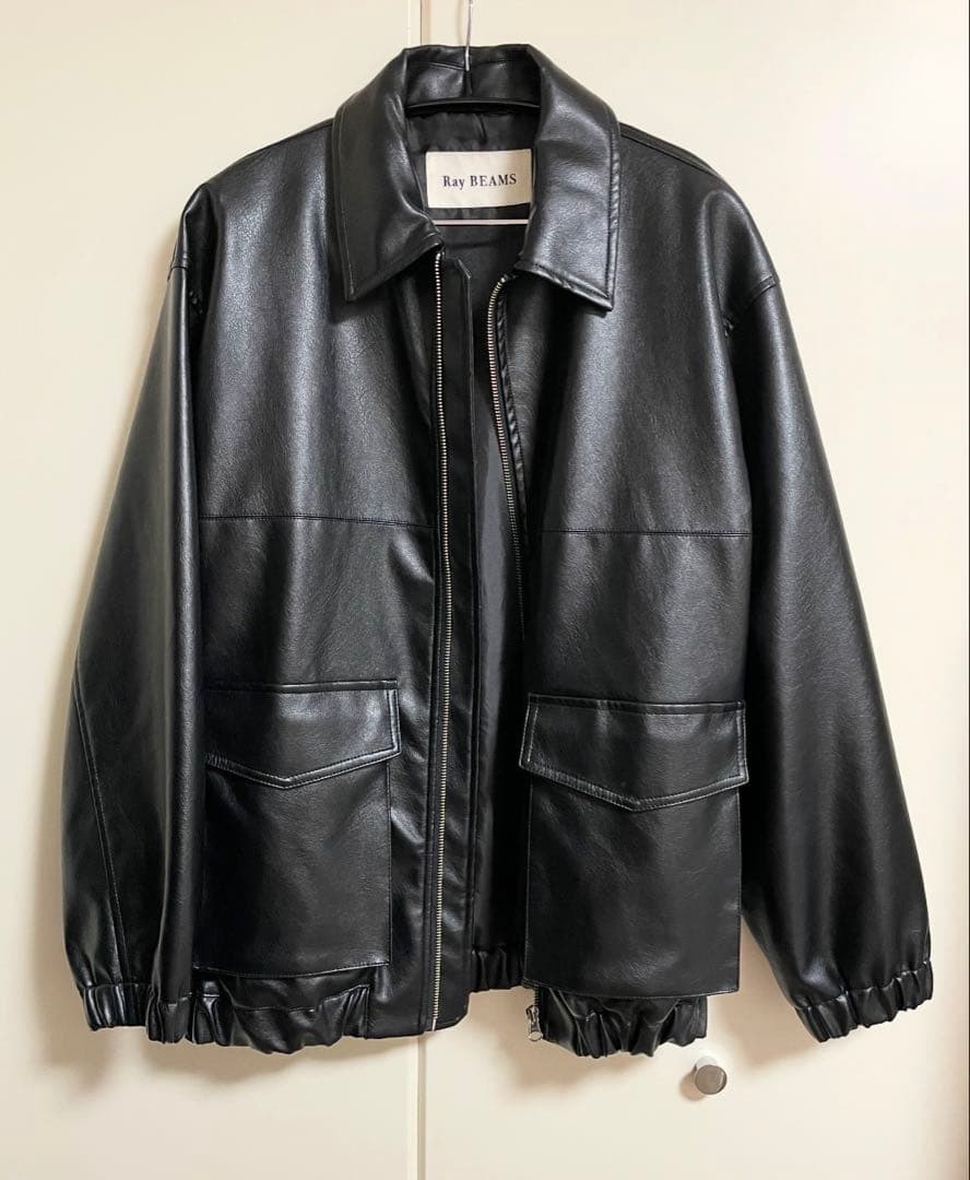 Ray BEAMS フェイクレザー フライト ジャケット 黒 レイビームス