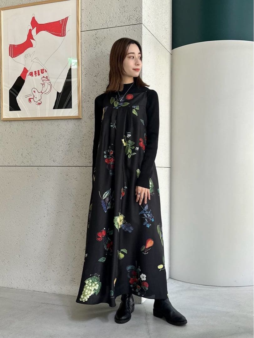 キャバン　コットンカシミヤリブ モックネックプルオーバー　ブラック