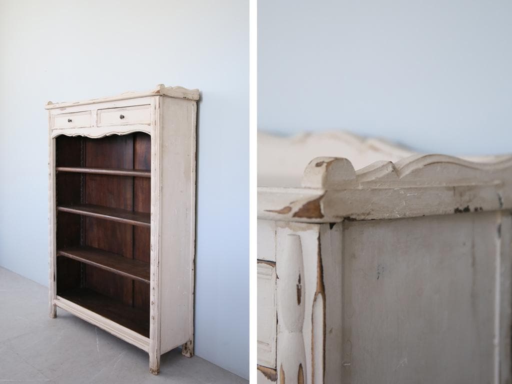 フランスアンティーク木製ブックシェルフ/本棚/飾り棚/食器棚/白色(90-201