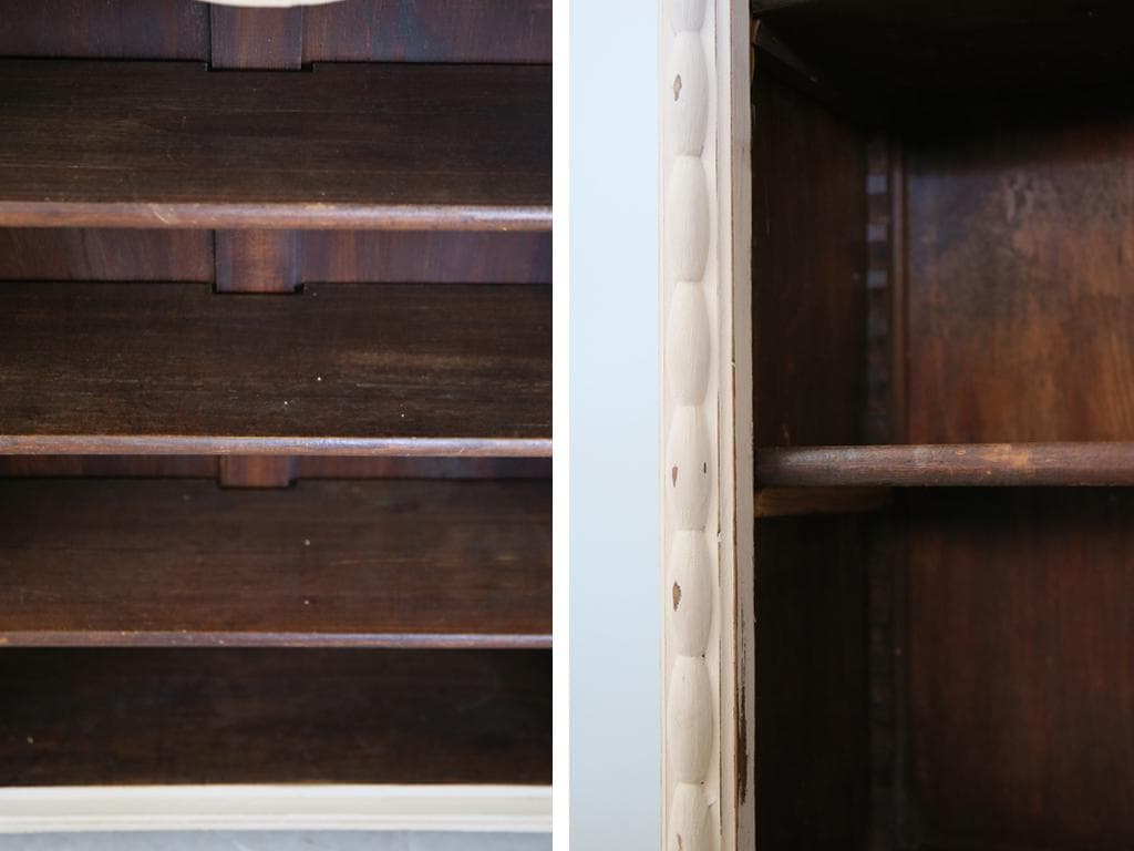 フランスアンティーク木製ブックシェルフ/本棚/飾り棚/食器棚/白色(90-201