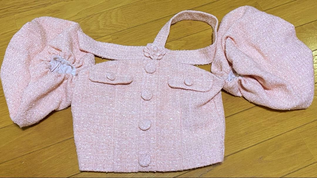 darich ダーリッチ ホルターネックオフショルツイードトップス ピンク