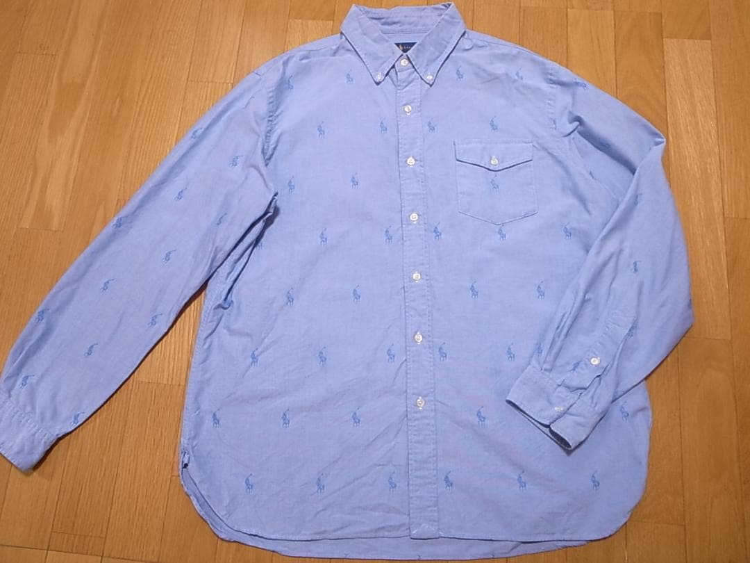 POLOポロラルフローレン総柄マルチポニーPONY 刺繍ボタンダウンシャツ XL
