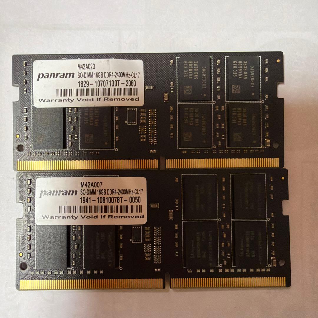 panram DDR4 16GB 2400MHz CL7 メモリx2枚　32GB