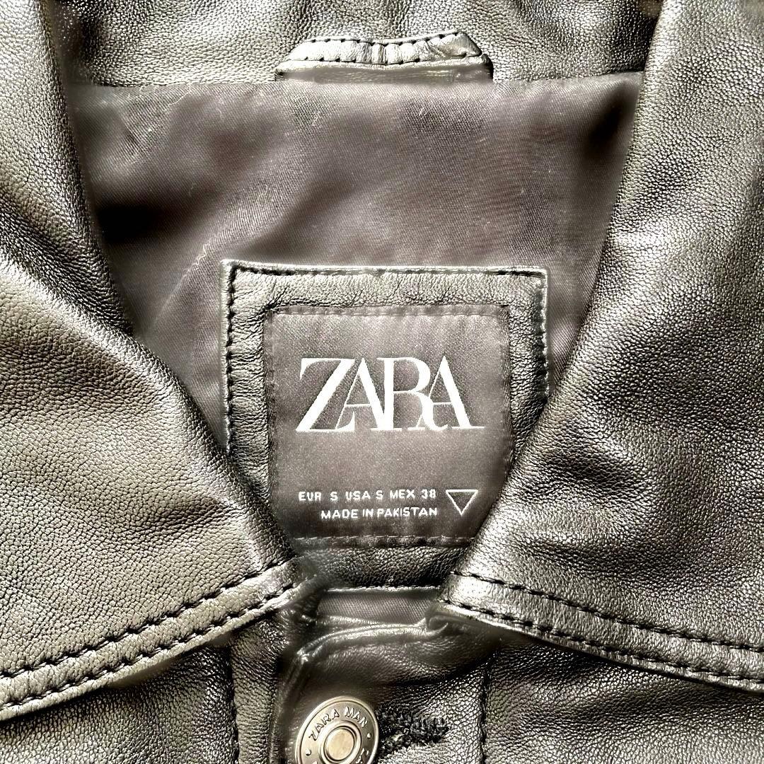 ZARA MAN ザラ メンズ ブラック レザー トラッカージャケット 本革 S