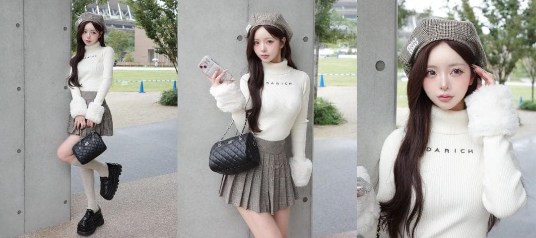 ダーリッチ darich スムースファーリブニットトップス アイボリー IVO