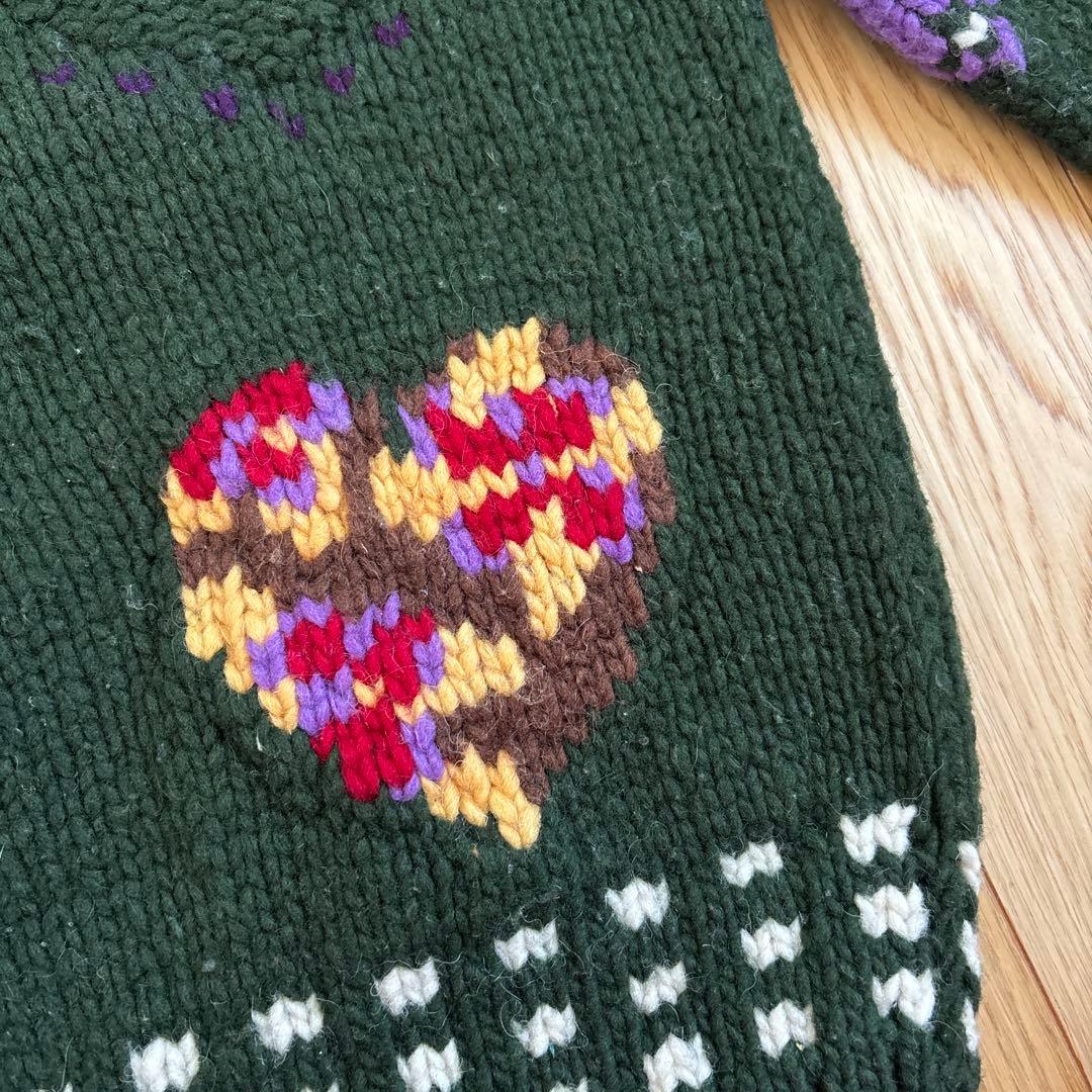90s エクアドル　ニット　ヴィンテージ　ハート柄　花　バーズアイ
