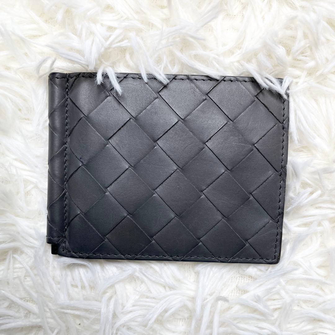 【美品】ボッテガヴェネタ マネークリップ 折り財布 イントレチャート レザー