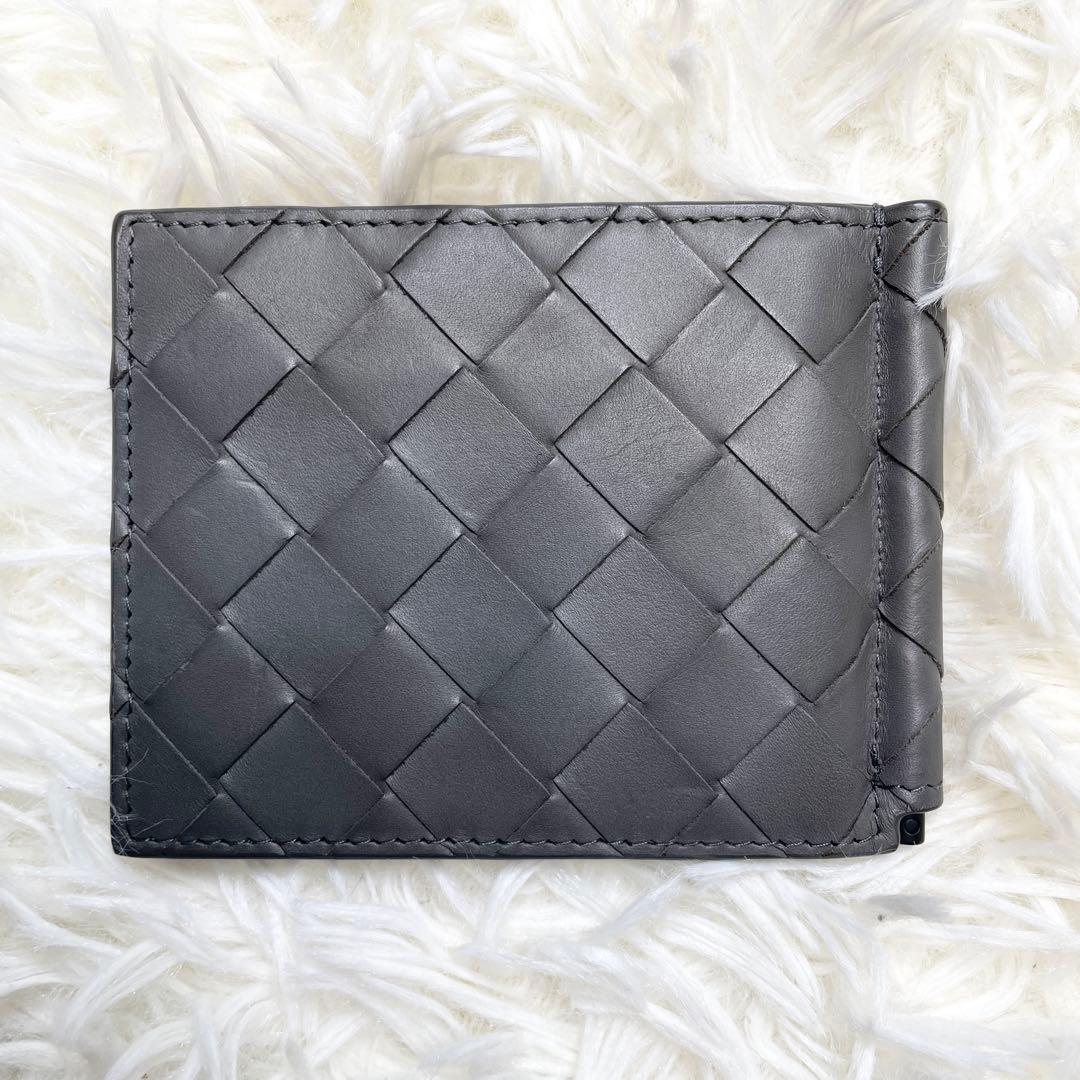 【美品】ボッテガヴェネタ マネークリップ 折り財布 イントレチャート レザー