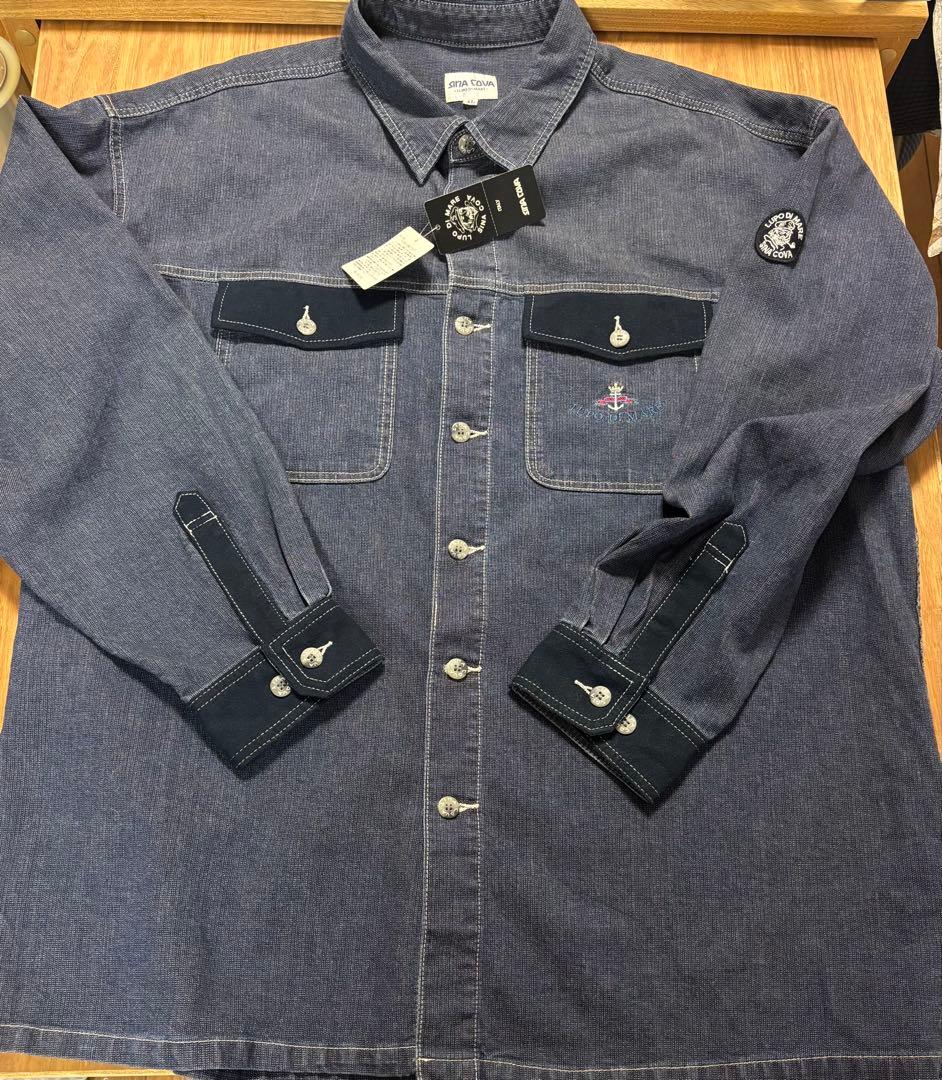 未使用◇SINA COVA◇シナコバ◇胸元刺繍 インディゴ染めシャツ◇4L