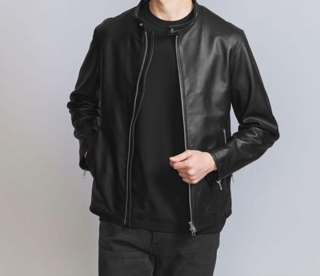 美品　ビューティ&ユース　シープスキン　羊革　レザーシングルライダースジャケット