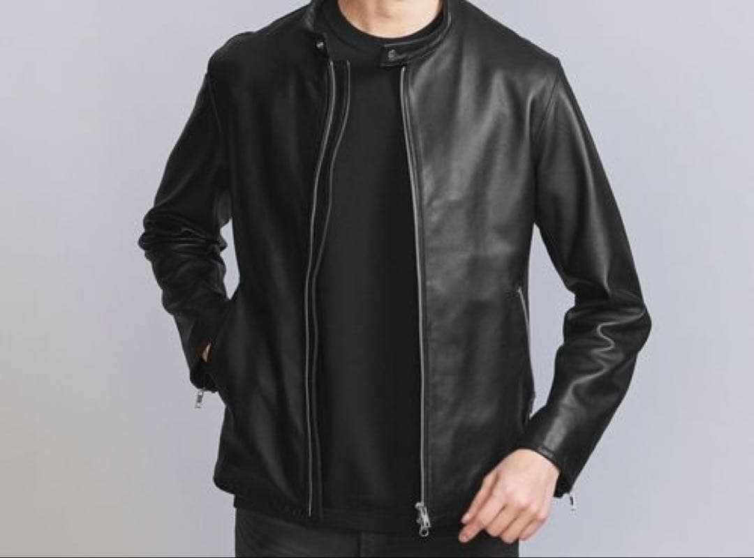 美品　ビューティ&ユース　シープスキン　羊革　レザーシングルライダースジャケット