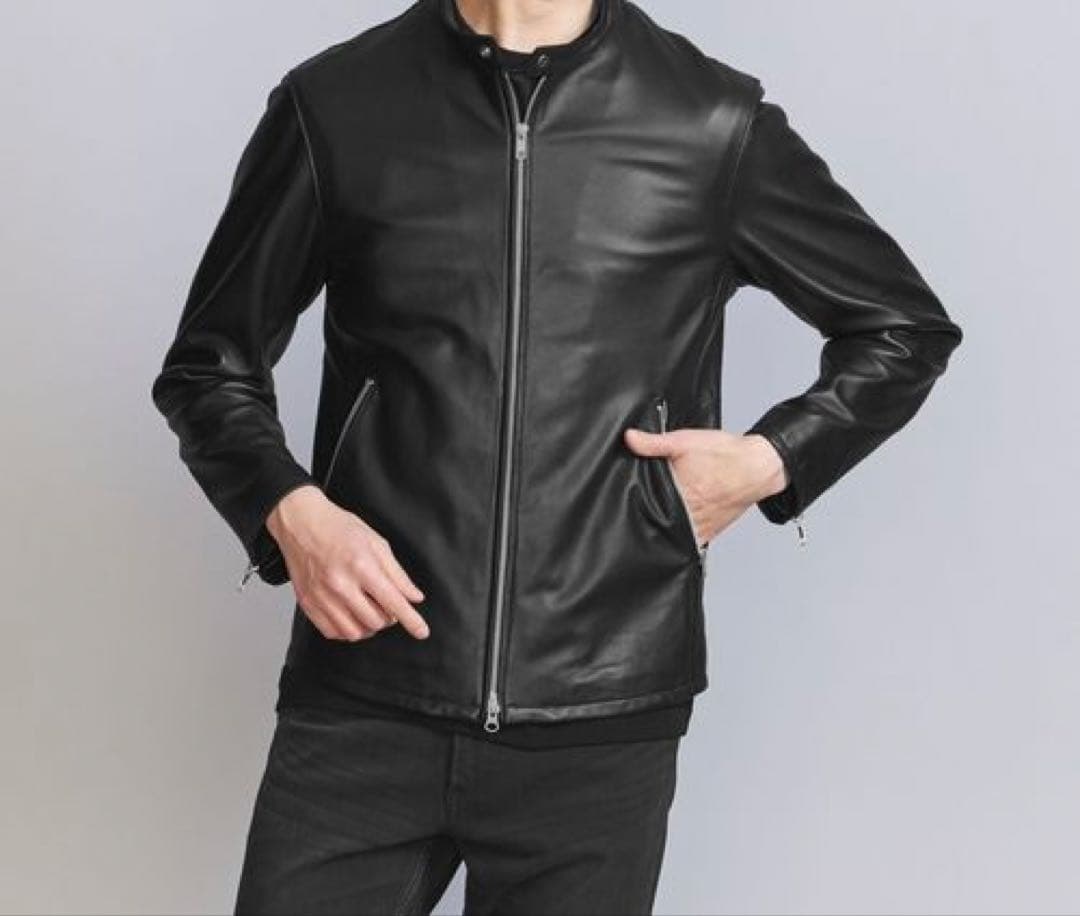 美品　ビューティ&ユース　シープスキン　羊革　レザーシングルライダースジャケット