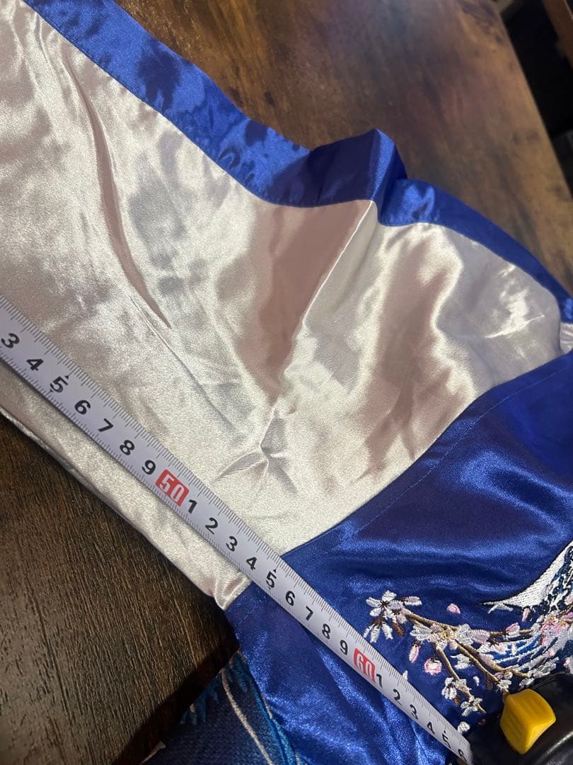 PEANUTS スカジャン 青 Japan 桜 波刺繍　スヌーピー スカジャン