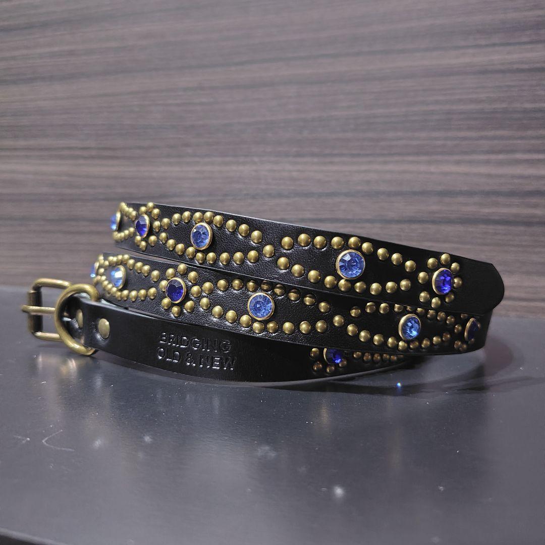 アイ青■本革レザーフルスタッズナローベルト☆アメカジ古着ヴィンテージキムタク