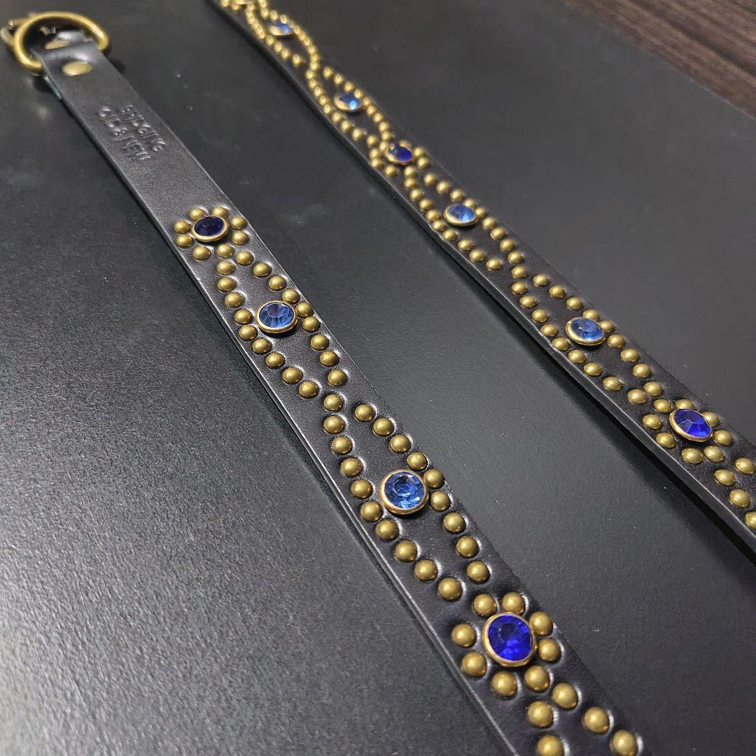 アイ青■本革レザーフルスタッズナローベルト☆アメカジ古着ヴィンテージキムタク